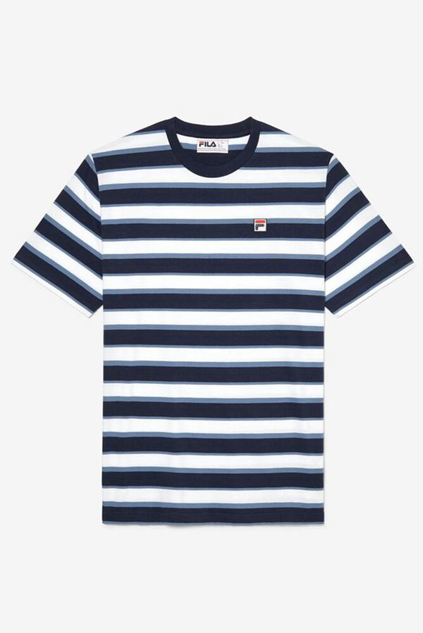 Camisetas Fila Homem Azul Marinho/Branco - Fila Pietersite Striped Outlet Portugal,SHUT-65021